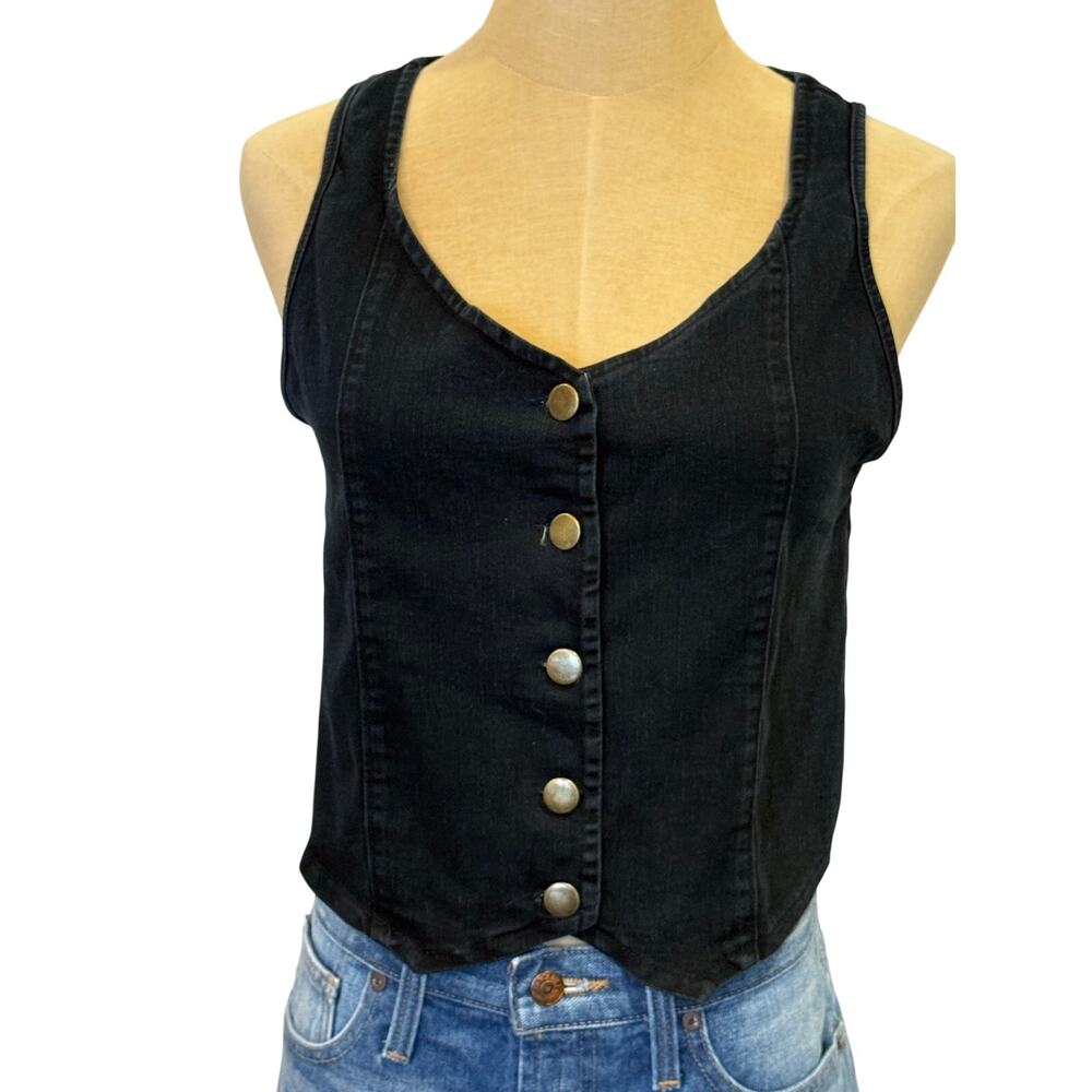 NEW One Up Dark Wash Denim Jean Vest Button Up Cavenders Women s NWT